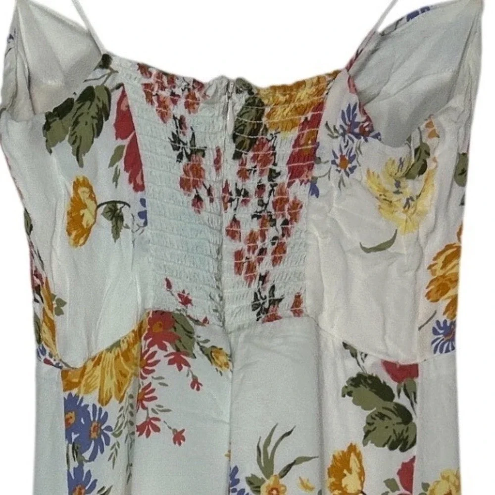 Reformation Slit Leg Tie Strap Midi Dress Ivory Red‎ Yellow Blue Floral Size 2